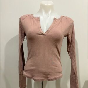 Free People Mauve Long Sleeve V-Neck Top